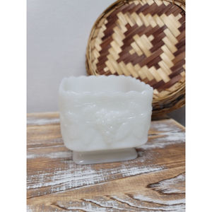 Vintage Anchor Hocking Milk Glass Square Scalloped Trim Dish